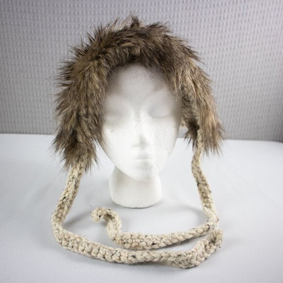 Square Shape Crochet Knit Faux Fur Hat - Picture 2 of 5